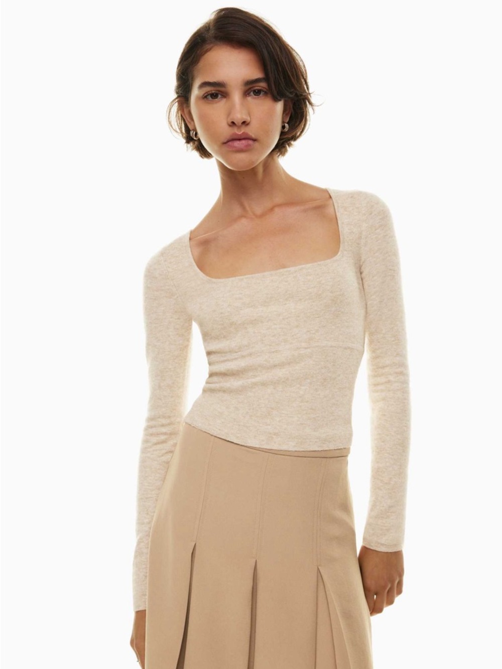 Aritzia Wilfred Palma Wool Cashmere Heather Light Oatmeal Blend Sweater Small